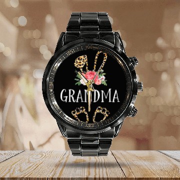Discover Floral Leopard Grandma Bunny Happy Easter Mother's Calendar Steel Band Watch