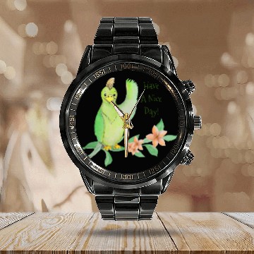 Discover Green Parrot, Have A Nice Day Calendar Steel Band Watch