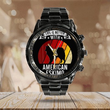 Discover Life Is Better With American Eskimo Dog Lovers Calendar Steel Band Watch