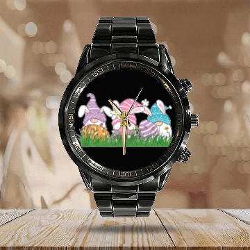 Discover Funny Easter Sunday Gnomes Dress Bunny Costume Egg Calendar Steel Band Watch