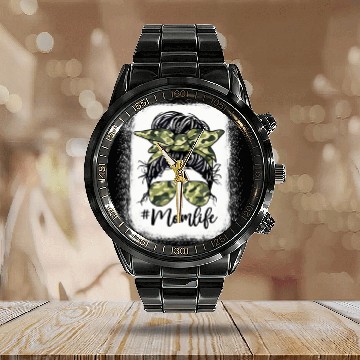 Discover Camouflage Mom Life Messy Bun Bleached Mother's Da Calendar Steel Band Watch