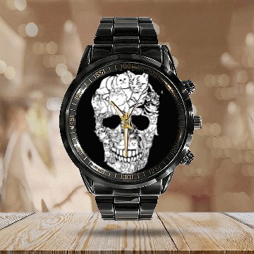 Discover Funny Cat Skull Skeleton Halloween Costume Skull C Calendar Steel Band Watch