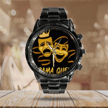 Discover Drama Queen Comedy And Tragedy Gold Theater Mask Calendar Steel Band Watch