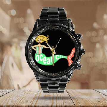 Discover Ocean City, Maryland Mermaid Calendar Steel Band Watch