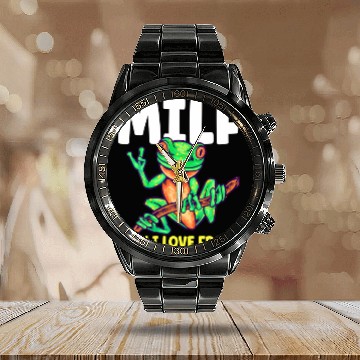 Discover MILF Man I Love Frogs Funny Frog Amphibian Calendar Steel Band Watch