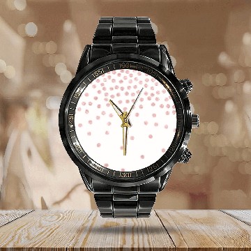 Discover girly rose gold glitter confetti polka dots Calendar Steel Band Watch