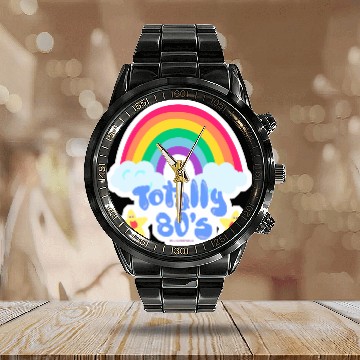 Discover Like Totally 80s rainbow Calendar Steel Band Watch