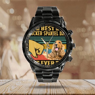Discover Best English Cocker Spaniel Dad Ever Vintage Fathe Calendar Steel Band Watch