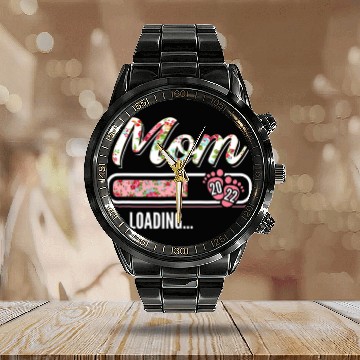 Discover Funny Floral Mom Loading Est 2022 New Mother Calendar Steel Band Watch