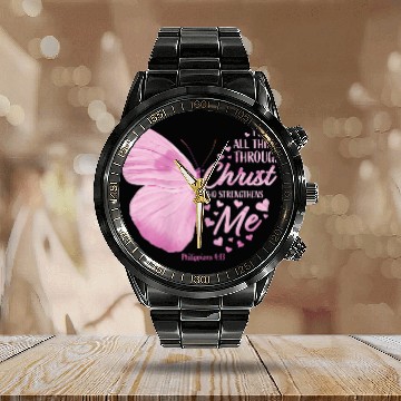 Discover Butterfly Lover |I Can Do All Thing Through Christ Plus Size Calendar Steel Band Watch