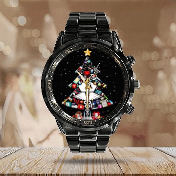 Discover Christmas Nurse Stethoscope Xmas Tree RN Santa's S Calendar Steel Band Watch
