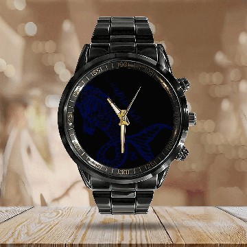 Discover Capricorn Zodiac Navy Monochrome Graphic Calendar Steel Band Watch