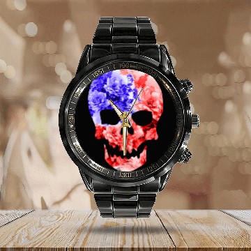 Discover FLORAL AMERICAN SKULL,AMERICAN FLAG SKULL Calendar Steel Band Watch