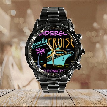 Discover Family Cruise Vacation Ship Custom Name + Text V3 Calendar Steel Band Watch