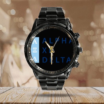 Discover Alpha Xi Delta Stacked Calendar Steel Band Watch