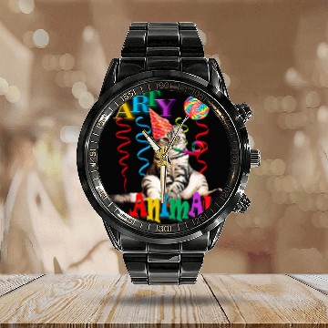 Discover Party Animal Cat Calendar Steel Band Watch
