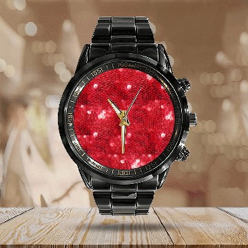 Discover Faux Red Sequin Image  Background Calendar Steel Band Watch