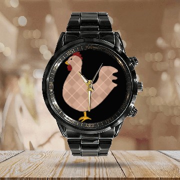 Discover Argyle Folk Art Rooster Calendar Steel Band Watch
