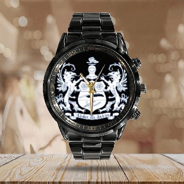 Discover Alpha Xi Delta Crest Blue Calendar Steel Band Watch