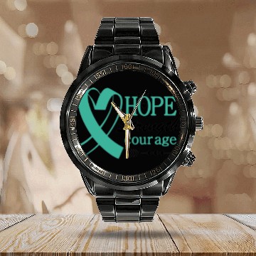 Discover Hope Strength Courage Ovarian Cancer Awareness Calendar Steel Band Watch
