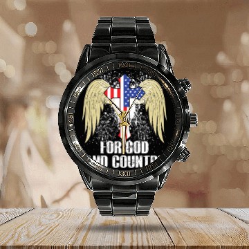 Discover FOR GOD AND COUNTRY AMERICA FLAG Calendar Steel Band Watch
