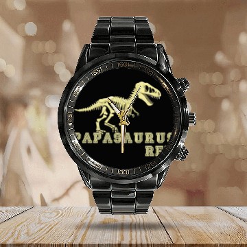 Discover Funny Father's Day, Papa Papasaurus Dinosaur T Rex Calendar Steel Band Watch