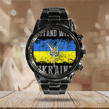 Discover I Stand With Ukraine Funny Putin Ukrainian Calendar Steel Band Watch