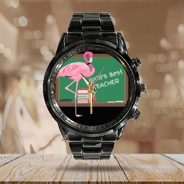 Discover World's Best Teacher Flamingo Calendar Steel Band Watch