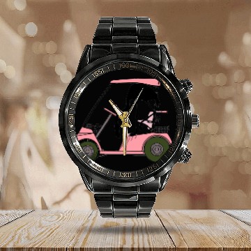 Discover Funny Golf Theme Golf Cart Flamingo Golf Caddy Calendar Steel Band Watch