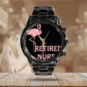 Discover Flamingo Retired Nurse Calendar Steel Band Watch