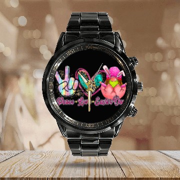 Discover Peace Love Easter Day Bunny Men Women Kid Calendar Steel Band Watch