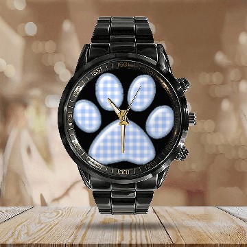 Discover gingham cat paw - blue Calendar Steel Band Watch