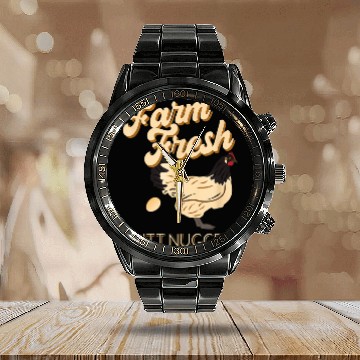 Discover Farm Fresh Butt Nuggets Funny Chicken Farmer Chris Calendar Steel Band Watch