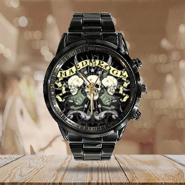Discover Hard Rock Skull and Guitars Calendar Steel Band Watch