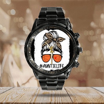 Discover Bleached Basketball Auntie Life Leopard Messy Bun Calendar Steel Band Watch