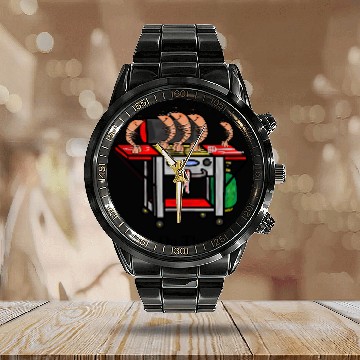 Discover Shrimp on The Barbie or Grill Funny Calendar Steel Band Watch