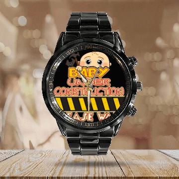 Discover baby under construction,funny maternity Calendar Steel Band Watch