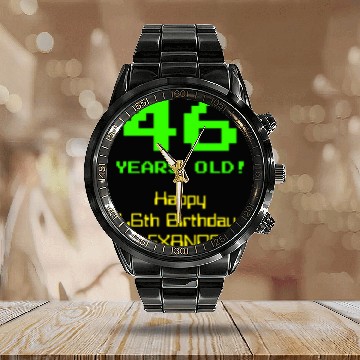 Discover 46th Birthday: Fun, 8-Bit Look, Nerdy / Geeky "46" Calendar Steel Band Watch
