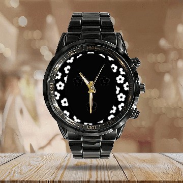 Discover flower Patterned Letter O Calendar Steel Band Watch