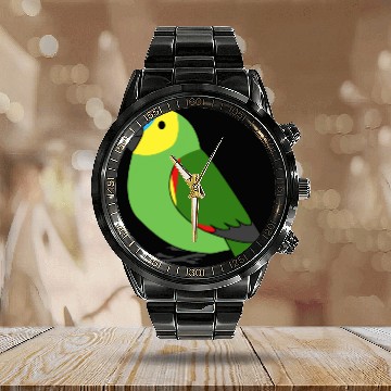 Discover Fluffy blue-fronted amazon parrot cartoon drawing Calendar Steel Band Watch