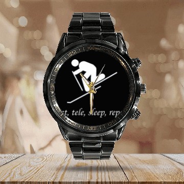 Discover Telemark skiing. Eat, Tele, Sleep, Repeat Calendar Steel Band Watch