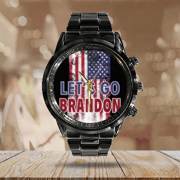 Discover US Flag Funny Conservative Pro Trump Let's Go Bran Calendar Steel Band Watch
