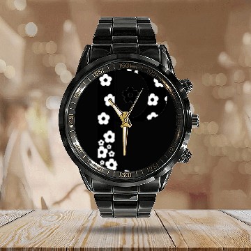 Discover flower Patterned Letter P Calendar Steel Band Watch