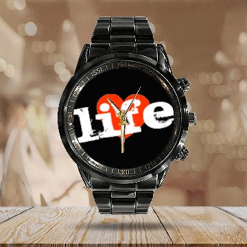 Discover Love Life! Red Heart Design. Calendar Steel Band Watch