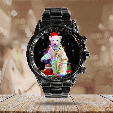 Discover Funny Polar Bear Tree Christmas Lights Xmas Pajama Calendar Steel Band Watch