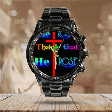 Discover Plus Size Women Thank God He Rose Graphic T Calendar Steel Band Watch