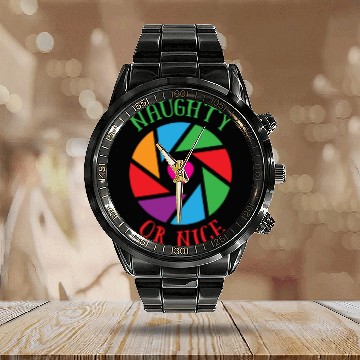 Discover naughty or nice santa cam Calendar Steel Band Watch
