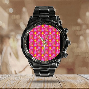 Discover girl with hood cape heart lemon pattern pink Calendar Steel Band Watch