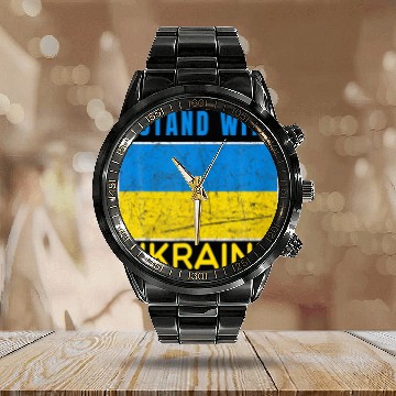 Discover I Stand With Ukraine Flag Emblem Map Calendar Steel Band Watch