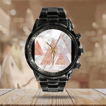Discover trendy white marble Rose gold triangles geometric Calendar Steel Band Watch